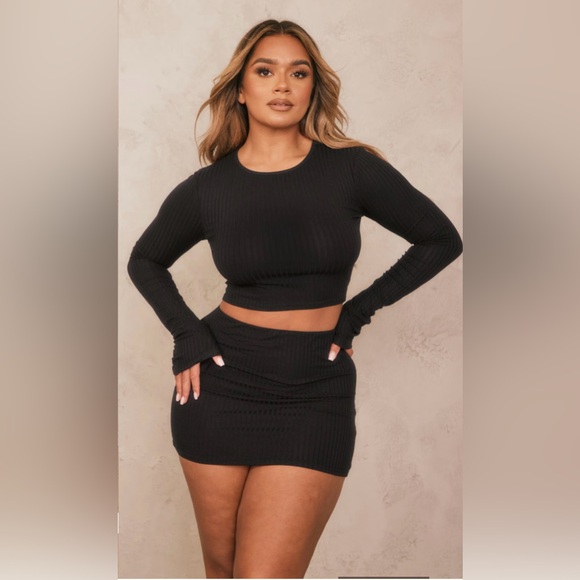 PrettyLittleThing Black Soft Rib Ribbed Micro Mini Skirt - Picture 1 of 6